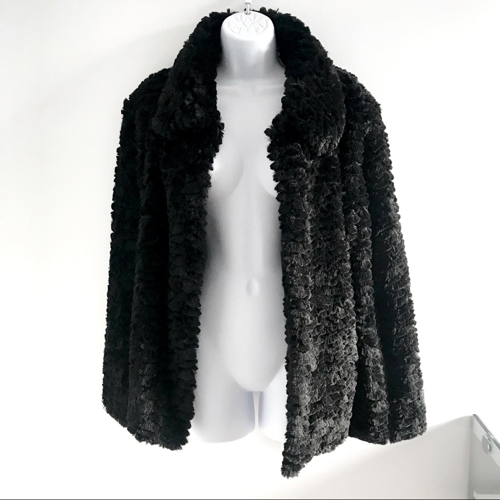 Regal Black Faux Fur Shaggy Plush Winter Fall Coat